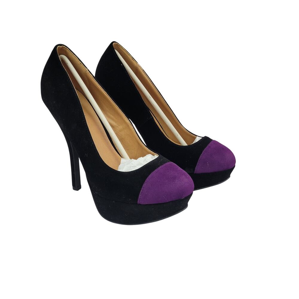 Qupid Onyx-97 Black Purple Velvet Platform Heels Size 7.5 New in Box